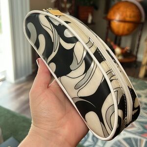 White House Black Market Funky Abstract Art Cream Black Makeup Cosmetic Pouch